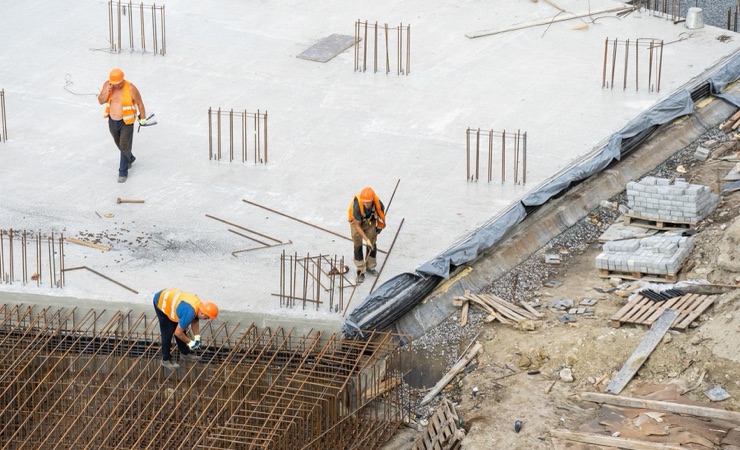 Reinforcement work on a live construction site