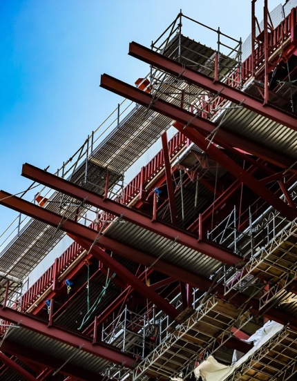 Structural steel columns on a construction site