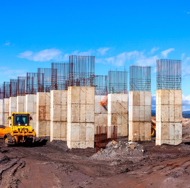 Concrete columns being formed on site