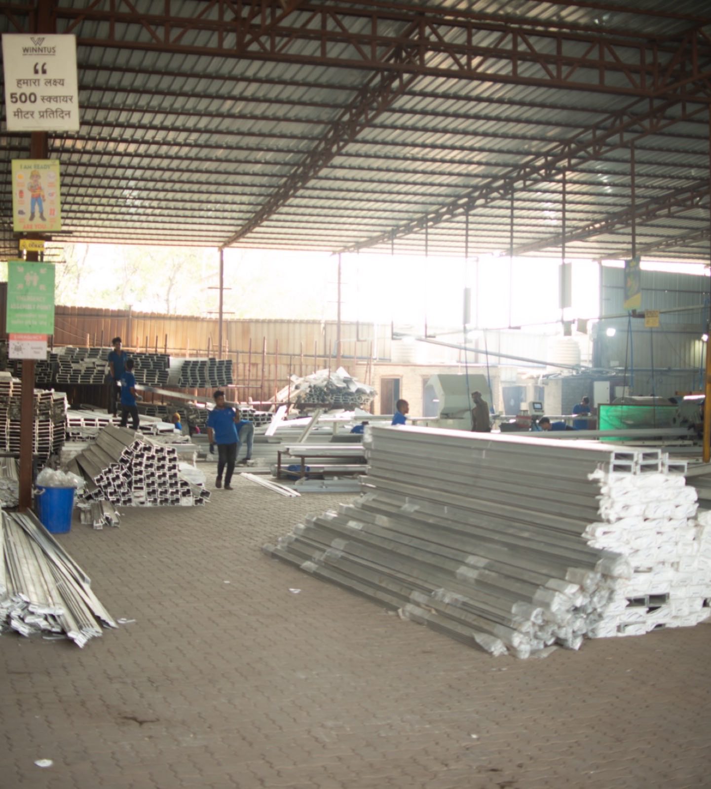 Stacks of formwork components sorted in the yard