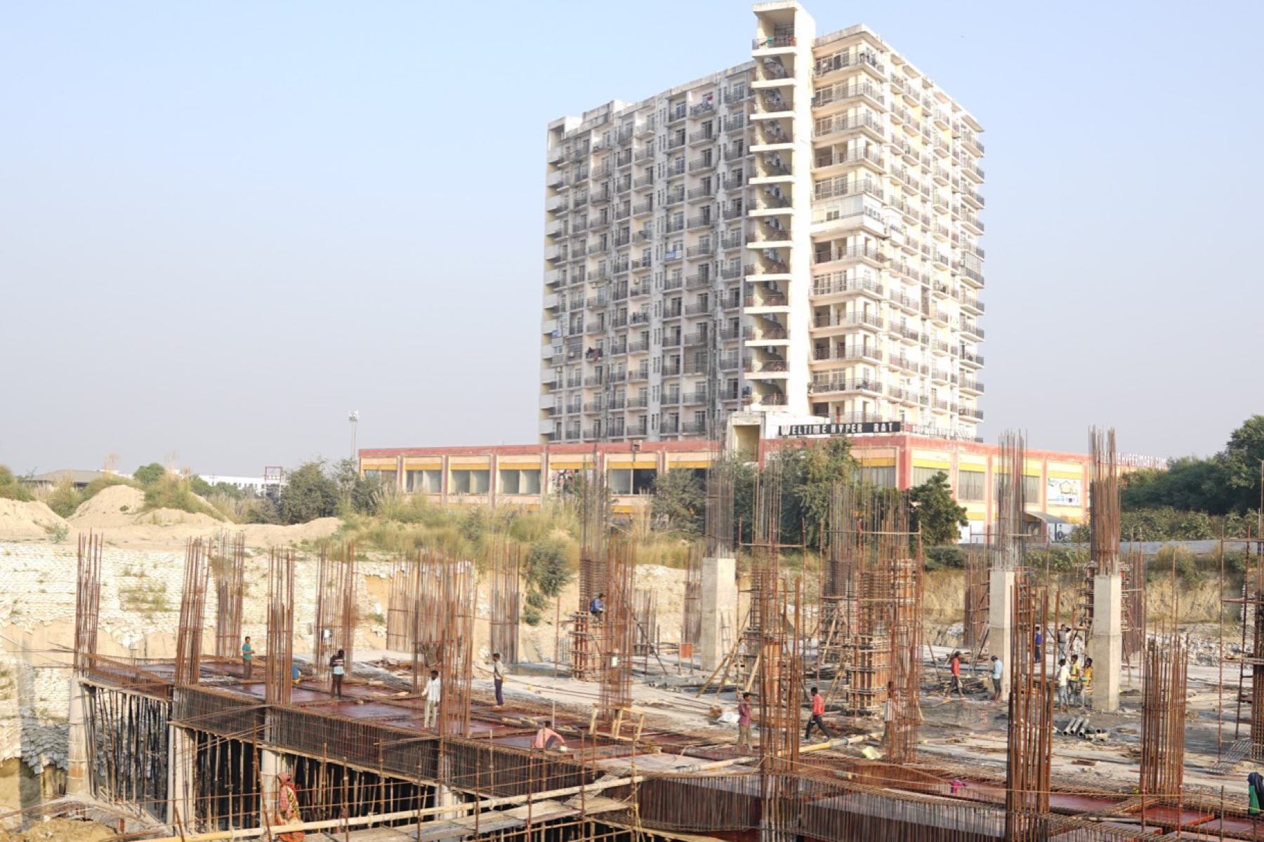 An aerial view of formwork bays across a large site