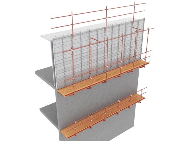 Aluminium wall formwork with guard-railed working platform